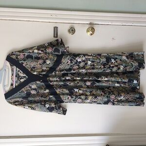 Citron Santa Monica Floral Silk Dress with Black Trim Size 2X